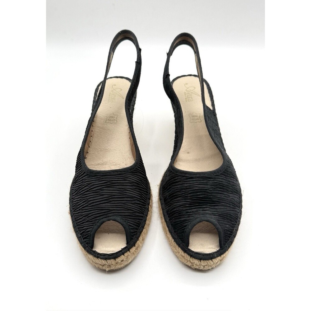 WEDGE‎ SANDAL Azura “Jeanette” Silk Peep Toe, Size 9.5 Made In Spain 41 Euro - Picture 2 of 5